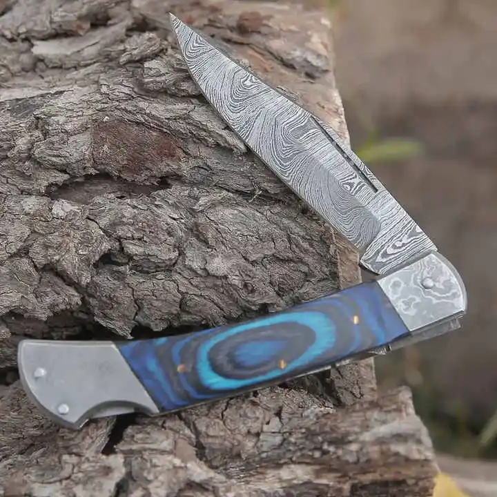 2024 Professional Wood Handle Folding Knife with Leather Sheath Pocket Camping Tools for Gardening