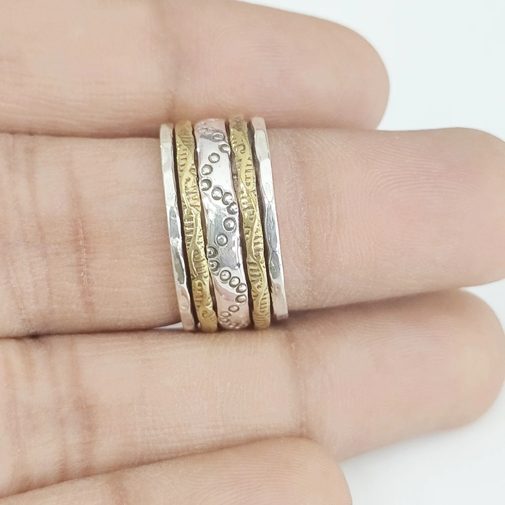 925 Sterling Silver Unique Two Tone Spinner Wide Hammered Silver Band Ring From Jewelry Supplier At Wholesale Factory Price Buy