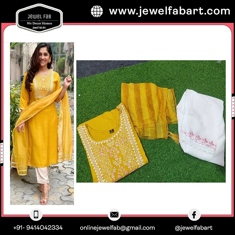 Embroidery Work Kurti Pant on All Dresses Wear Breathable Rayon Fabric Buy All Season and Dupatta Size Available from M to XXL