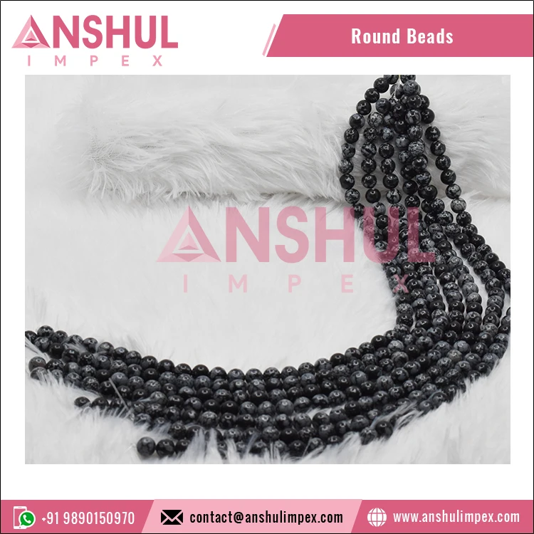 Snowflake Black Obsidian Gemstone 6mm Gemstone Beads Strands Natural Round Beads for Wholesale Purchase