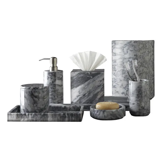 High quality marble bathroom set White Marble Hotel Bath Set Washroom Bathroom products Marble bathrooms accessories