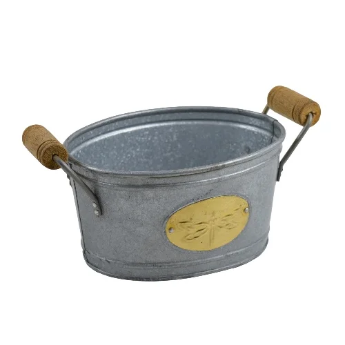 Direct Factory Prices Galvanized Planter Belly Bucket Yellow Dragon Fly Design With Wood Handle Manufacturer in India