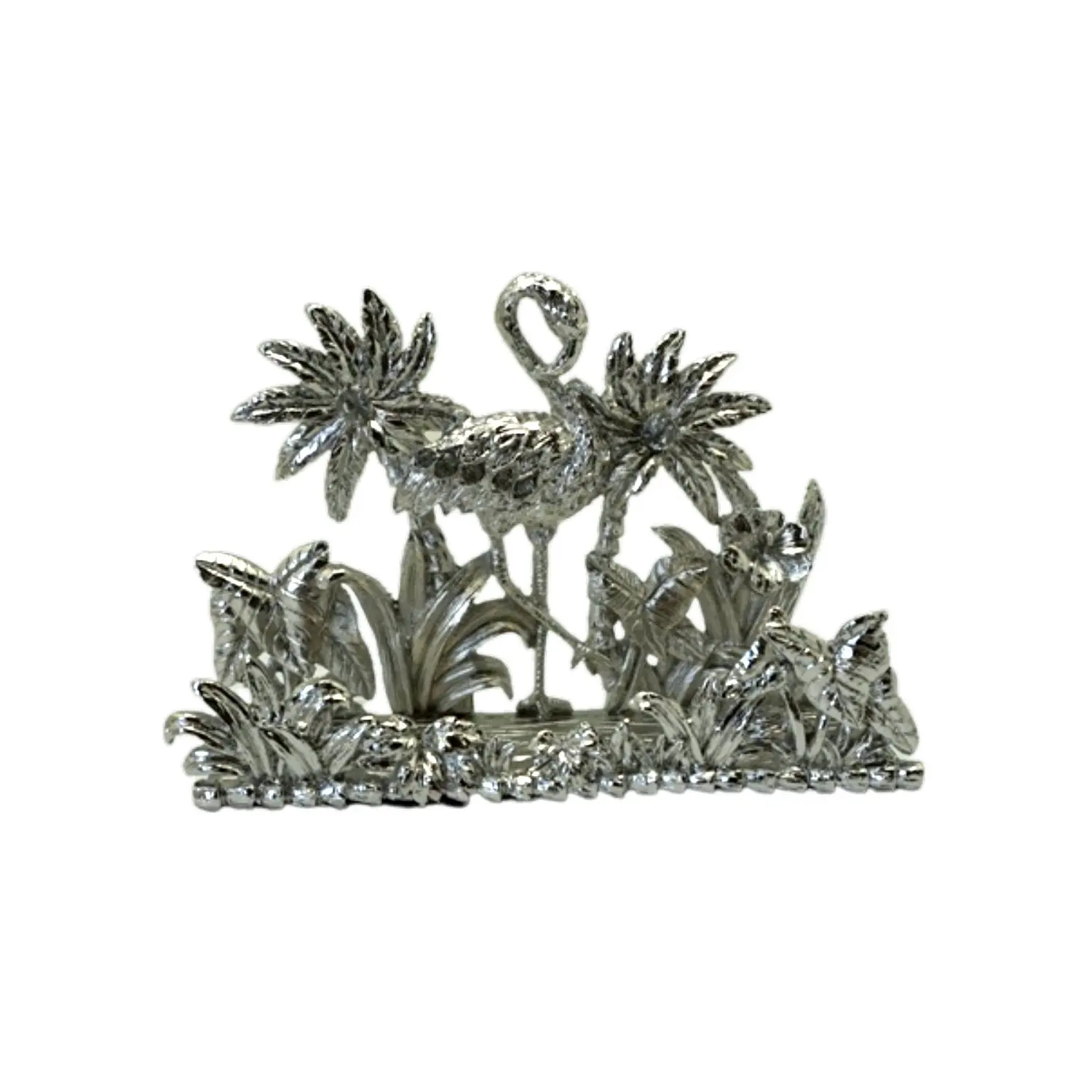 DECORATIVE STATIONERY GIFT NAME CARD HOLDER MEMO HOLDER ORNATE FLAMINGO DESKTOP DECO SILVER METAL