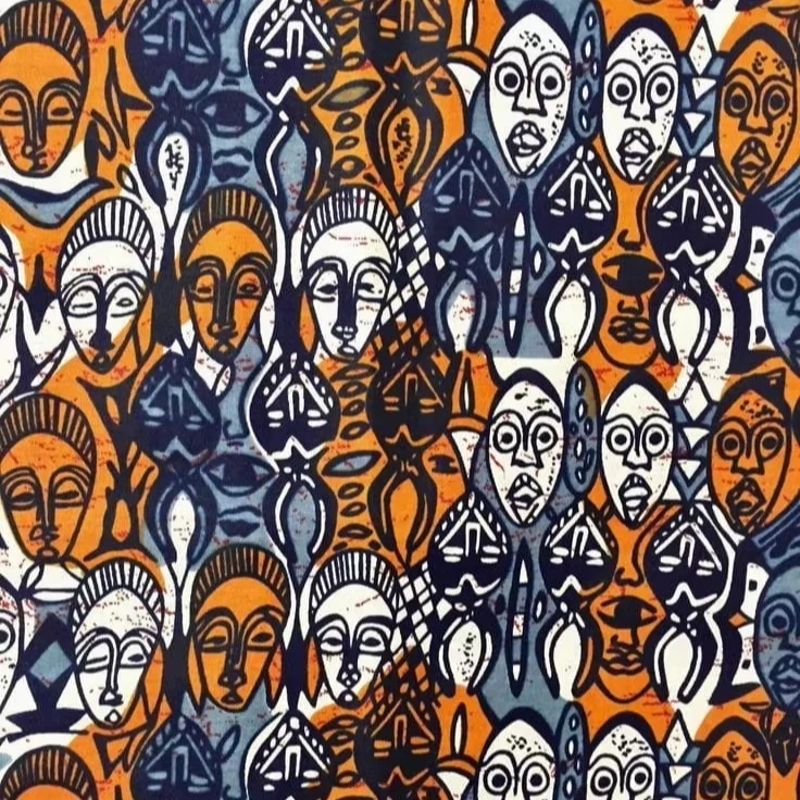 African Block Print Cambric Fabric, Bright Multicolor Pattern High-Quality Cotton Perfect for Traditional and Modern Style Craft