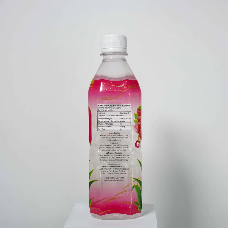 Aloe Vera Pulp Juice Drink Diet Beverages with Raspberry Flavor Bottled Drinking Free Sample Private Label Export
