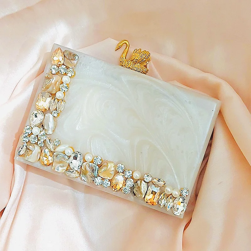 Women Acrylic Evening Clutch bag Glitter Marble Look Purse Handbag for Wedding Cocktail Party