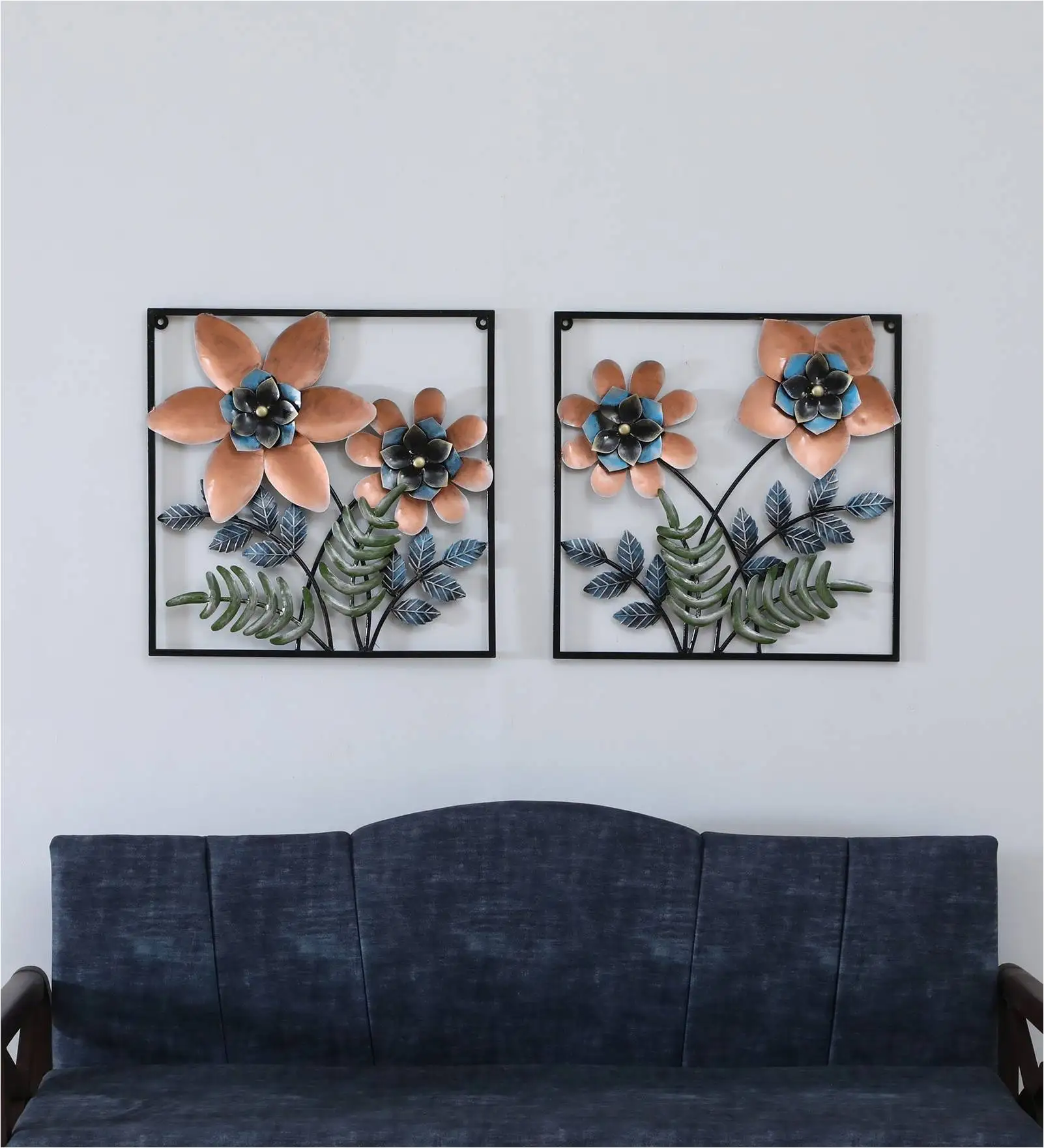 Modern Multi-Colour Handmade Iron Wall Art Set of 2 Abstract Design Art Deco Style Office Hanging New Format Christmas Panel