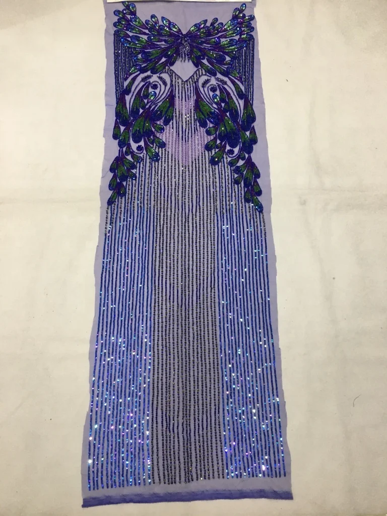 New Style Long Evening Hand Embroidered Unstiched Evening Dress with Handbeaded Sparkling fringes (unstitched Sample Display)