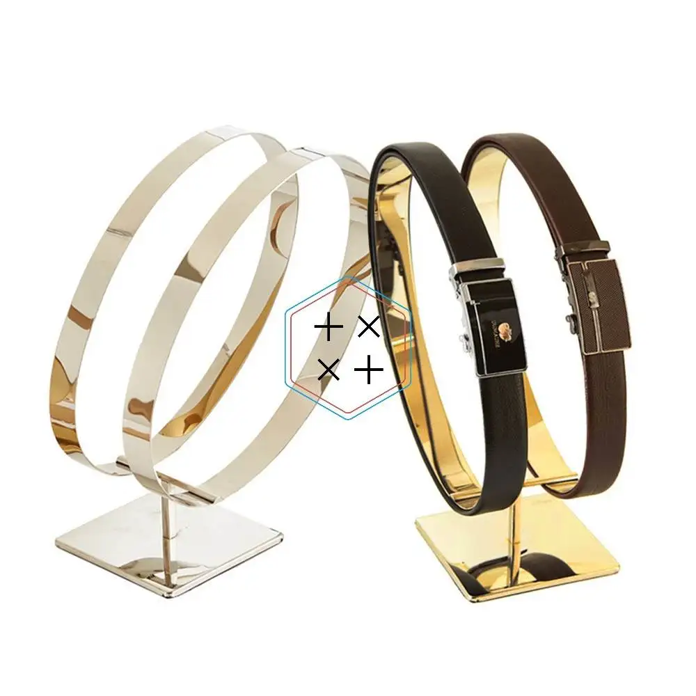 Выставочный стенд с двойным ремнем из золотистой стали для розничного магазина