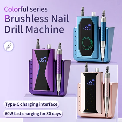 2024 New3 Colors Strong Brushless Nail Drill Rechargeable Portable Professional 40000 Rpm Nail Drill Machine