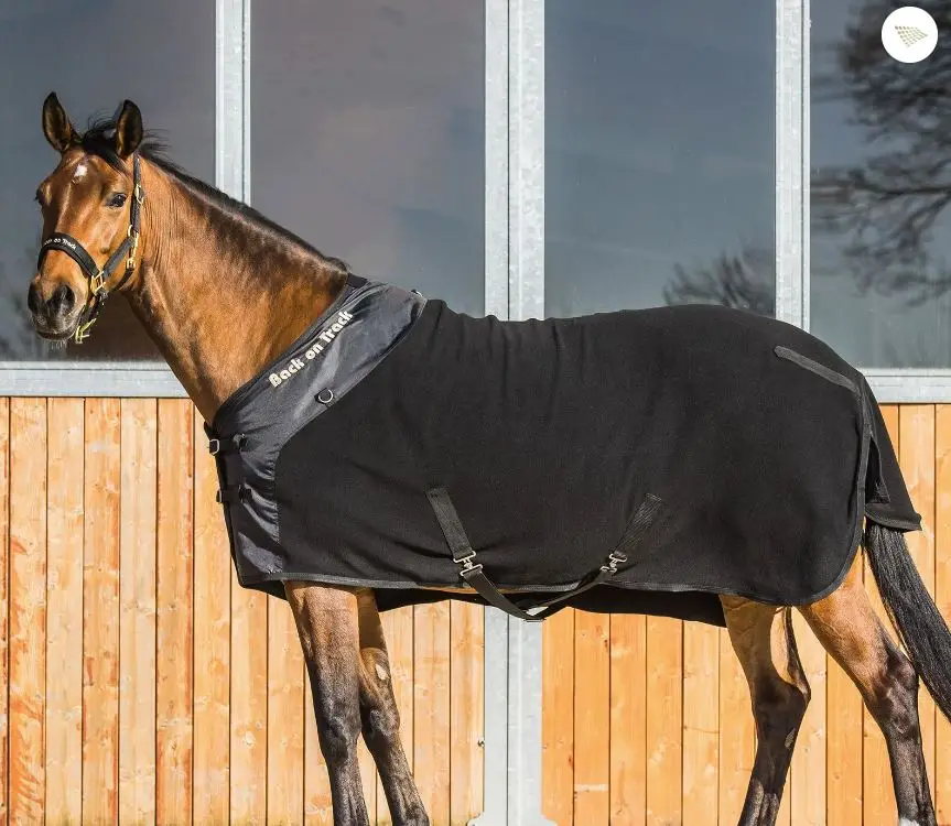 Fleece rug with D rings to fasten a neck part. 125cm.  ceramic-infused polypropylene fabric with a polyester outer cover.