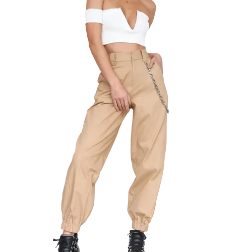 Women Casual Joggers Black High Waist Loose Female Trousers  Breathable Style harem pants chain style clothing premium knitted