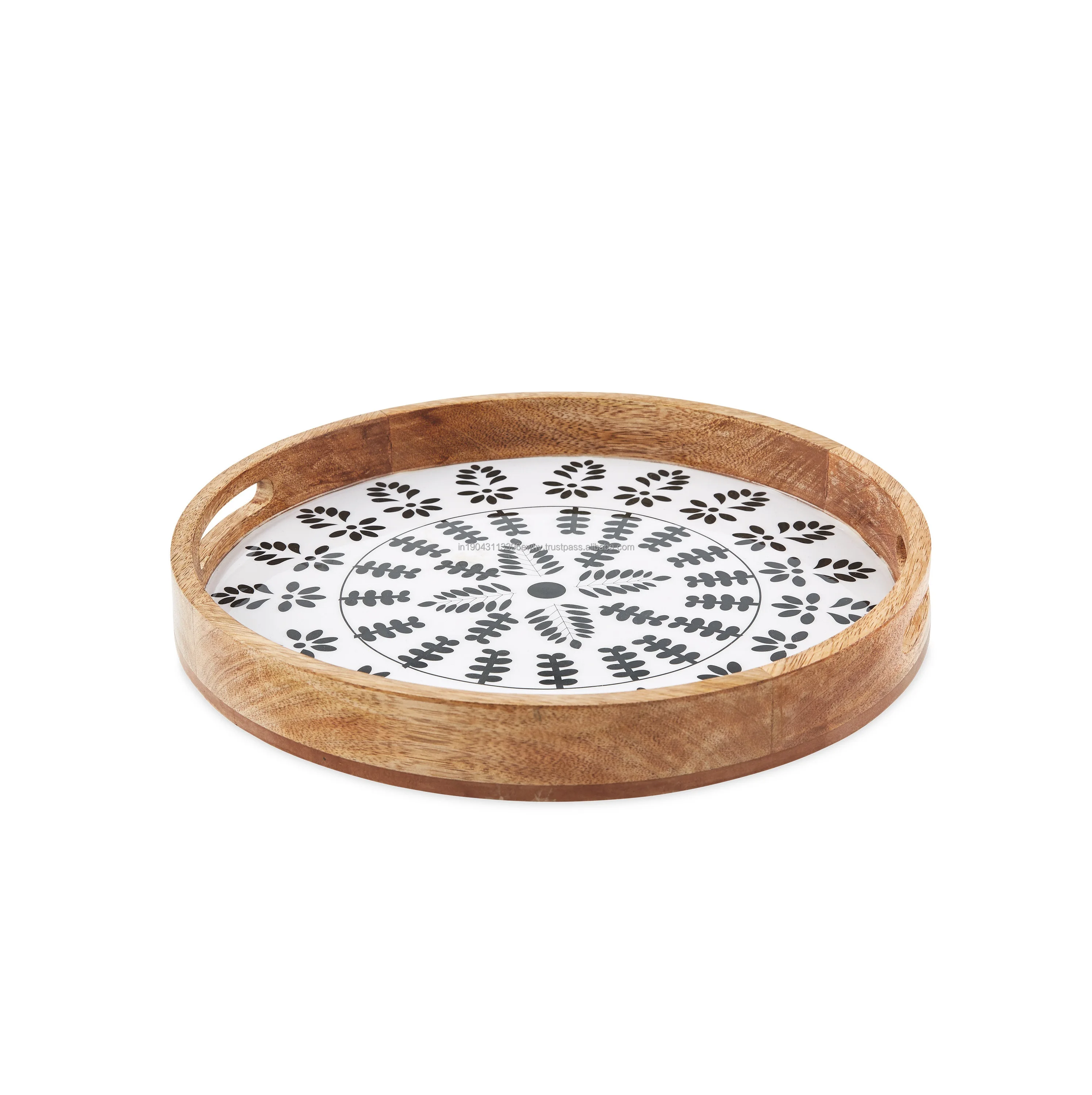 round shaped printed design Wooden Tray with Customized  and Natural Wooden Made Tray For Sale By Indian exporter for sale