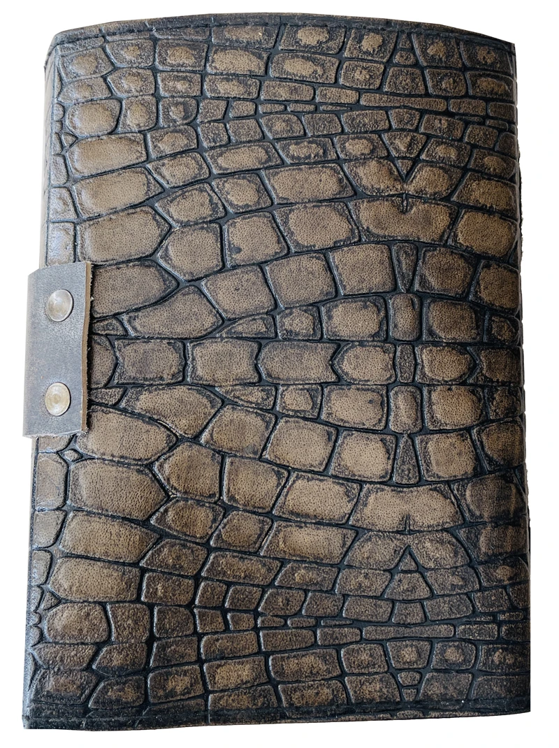 Alligator Crocodile Leather Journal With Custom Handmade Charcoal Book Of Shadow Witchcraft Deckle Edge Paper Notebook With Lock