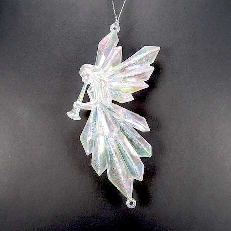 Christmas New Year Decoration Clear Pearlized Paint Acrylic 2D Angel Play Horn Ornament