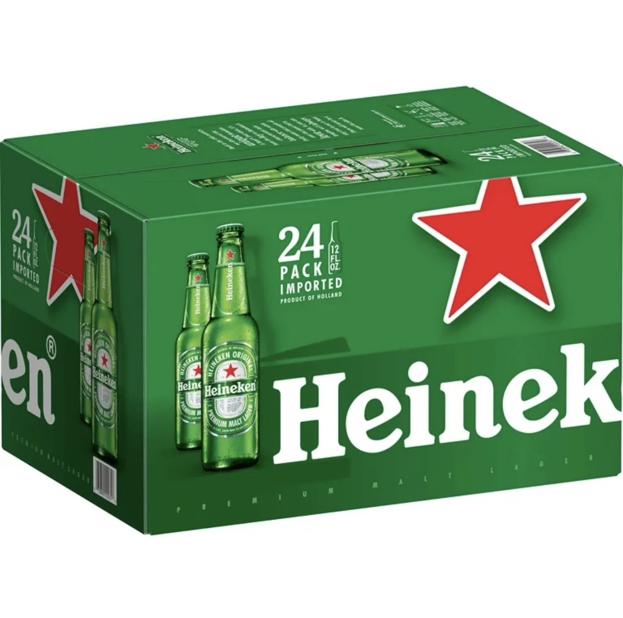 Netherlands Most Sold Heineken Alcoholic Original Lager Beer Premium Quality Malt Lager - 24pack/12 fl oz Bottles