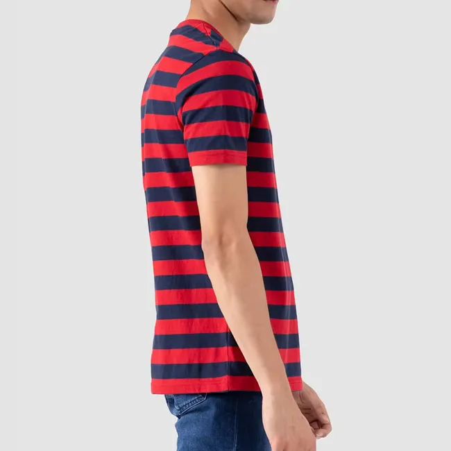 Trending Stylish 100% Cotton Striped Designer Knitted Casual Oversize Unisex Mens O Neck Striped t-Shirt Men Clothing