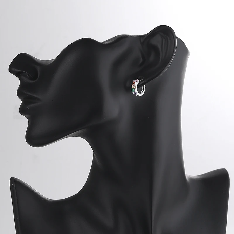 Colorful Women Moissanite Cubic Zirconia Stud Earrings 925 Sterling Silver Hollow Hoop Huggies Earrings Silver Plating