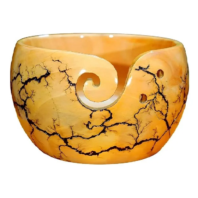 Wholesale Latest Wooden Yarn Bowl for Knitting & Crocheting Handmade Yarn Bowl Large Yellow resin wooden craft Best Gift for Mom