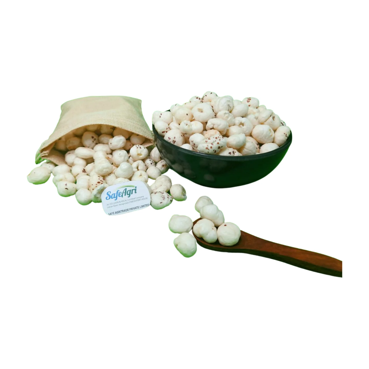 Premium quality Makhana made by roasting the lotus seeds in a pan or oven until they are crisp and crunchy eaten with salt peppe