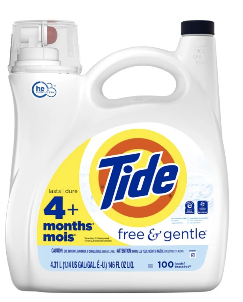 Tide Free & Gentle 146 Fl oz Liquid Laundry Detergent 100 Load Capacity for Clothes and Carpets
