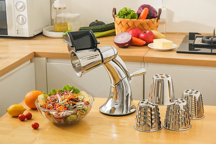 Prepare salads in seconds with the durable aluminium vegetable chopper, featuring 5 in 1 for quick and efficient cutting.
