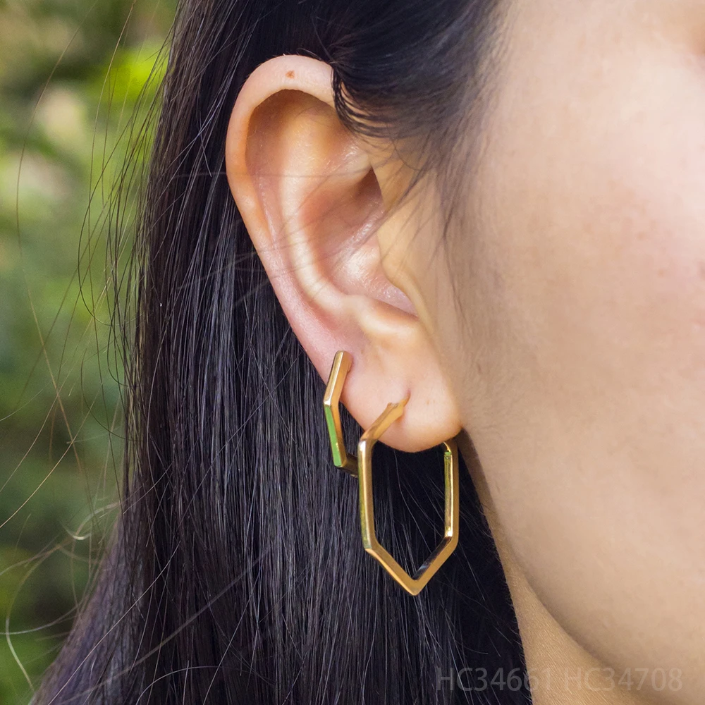 925 Sterling Silver Women Jewelry 14K 18K Gold Plated Vermeil Geometric Jewellery Huggies Hoop Earring