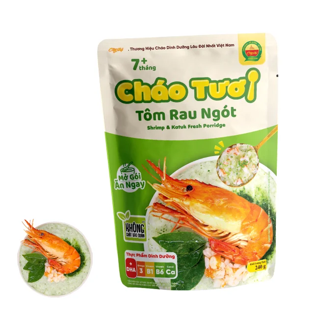 No preservatives ISO HACCP Fresh porridge Shrimp and  Katuk Long shelf life Porridge Best flavor ready to eat made in Vietnam