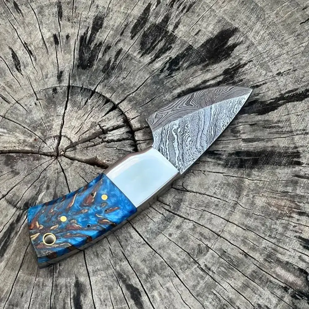 Private Label Handmade Damascus Steel Hunting Knife with Leather Sheath Direct Factory Supply Lightweight Hunting Knives