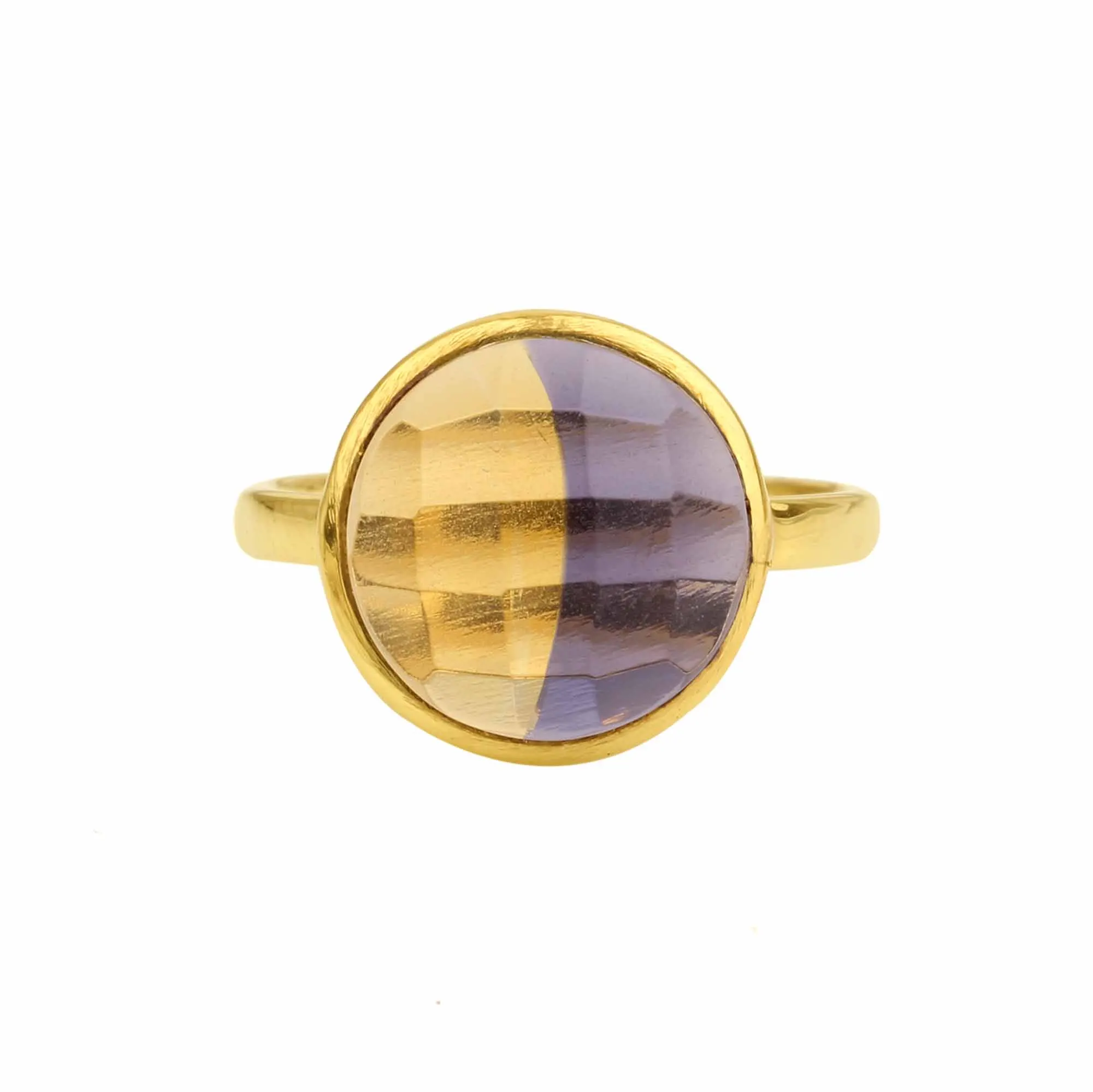 RJR00161 Fine 925 Sterling Silver Ring Ametrine Bio Doublet Quartz Eternity Vermeil 12mm Gold Plated Bezel Birthday Gift Women
