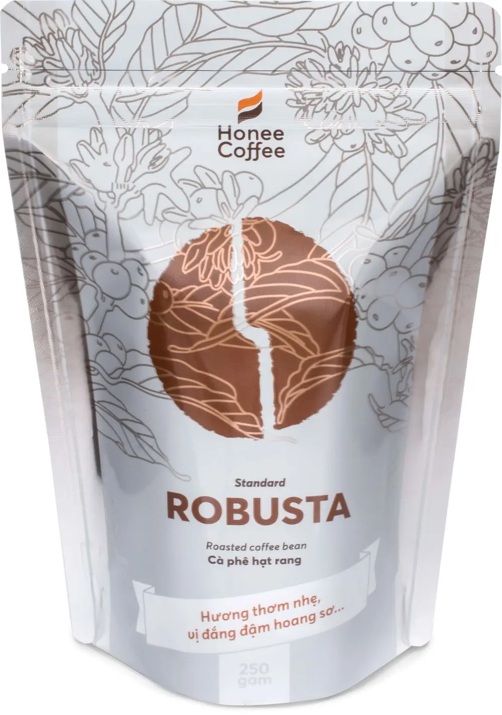 ROASTED COFFEE BEAN ROBUSTA Standard screen 18 250g per bag Honee Coffee brand made in Viet Nam