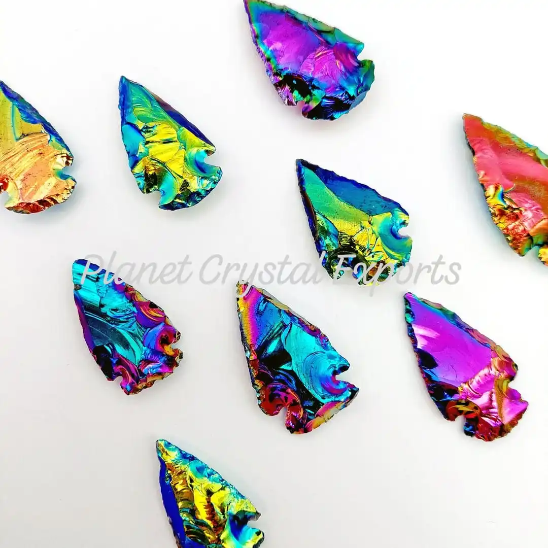 Wholesale Natural Black Obsidian Titanium Angel Aura 1Inch Arrowhead Buy From PLANET CRYSTAL EXPORTS