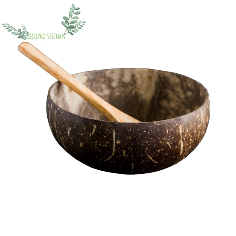 Natural Coconut Bowls & Spoons Organic Coco Shell Bowl Set Bamboo Straw for Smoothie, Acai, Salads Eco Friendly Zero Waste Gift