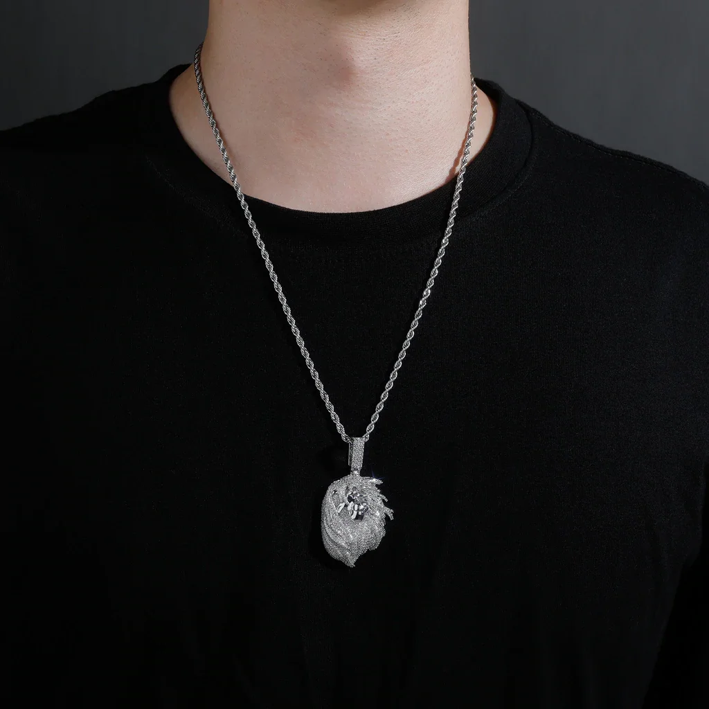 Lion Shape Iced Out Hip Hop Certified Gold Pendant 24 Rope Chain Necklace Jewelry Gift For Your Boyfriend & Friend