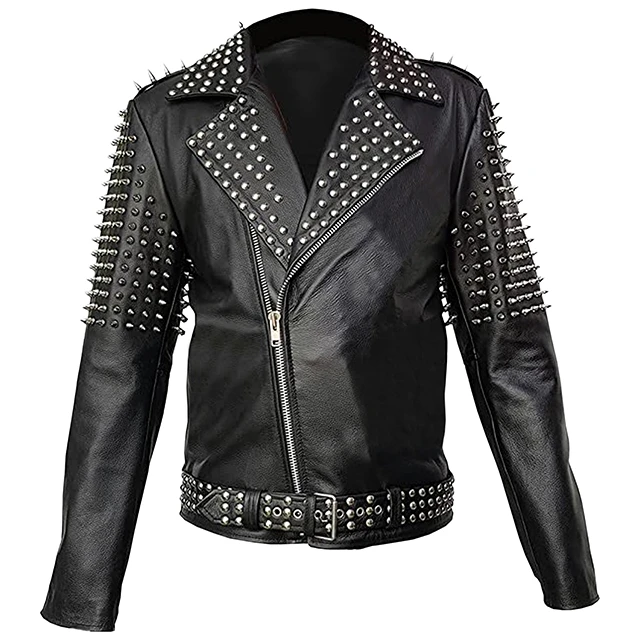 Wholesale New Arrival Winter Season Custom Leather Jackets Made Spike Studded Rock Star Punk Style Leather Jackets