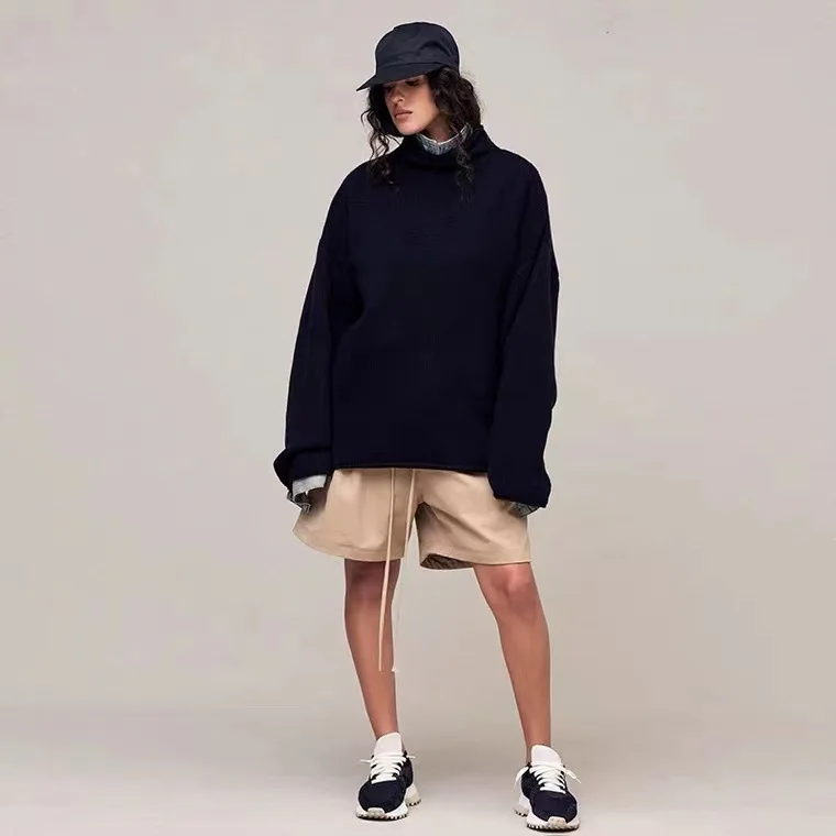 22ss High Street Bieber FOG Double Thread Flocked Letter Sweatpants Couple Hip Hop Loose Drawstring Shorts