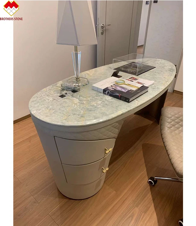 Natural Blue Onyx Stone Countertops Vanity Tops Golden Sky Blue Polished Surface for Villas Book Match Design with Table Tops