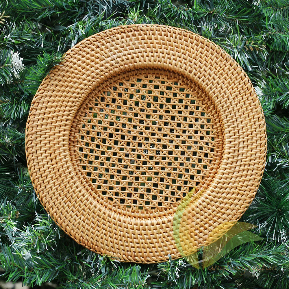 Vietnam Factory Rattan Charger Plate Pad Wicker Bamboo Tableware Brown Wedding Rattan Charger Plates Ready To Ship