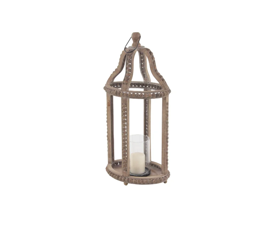 High quality new design wholesale Wood Beaded Pillar Candle Lantern with metal for wedding honey moon decoration made in Vietnam