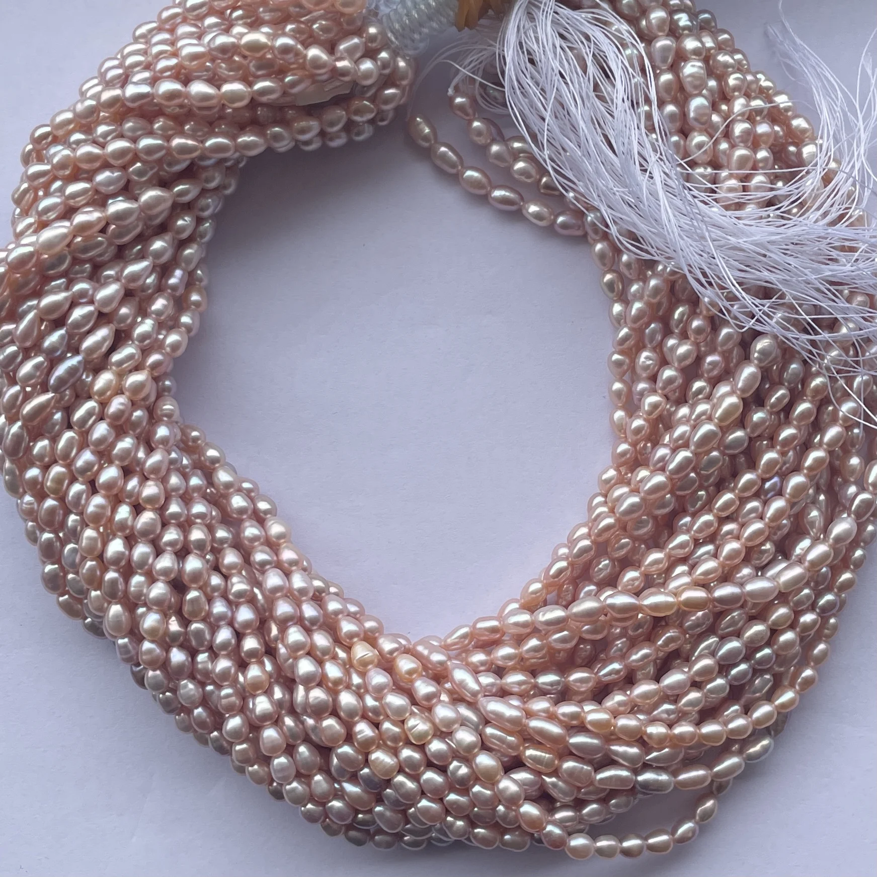 4mm 5mm Natural Rose Pink Color Freshwater Pearl Stone Rice Beads Strands Strings at Best Wholesale Factory Price Online Regular
