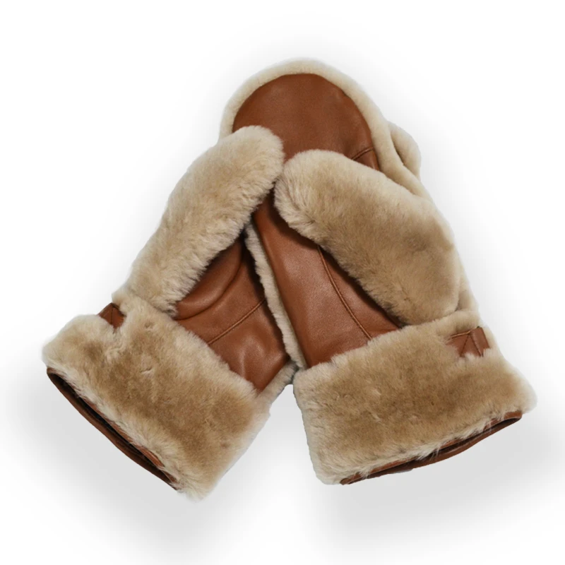 Fashion Unisex Sheepskin Mittens Winter Thermal Gloves Leather Fur Gloves for Women Men 100% Nature Sheepskin Mittens Woman