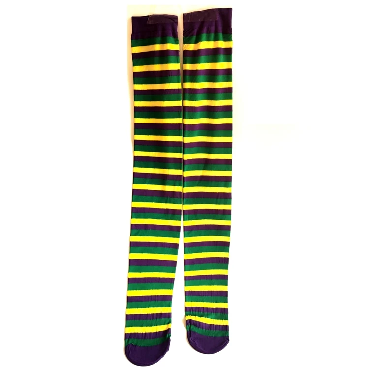 Haiwin Party Women Cosplay Over Knee Socks Mardi Gras Costume Thigh High Silk Stockings for Girls