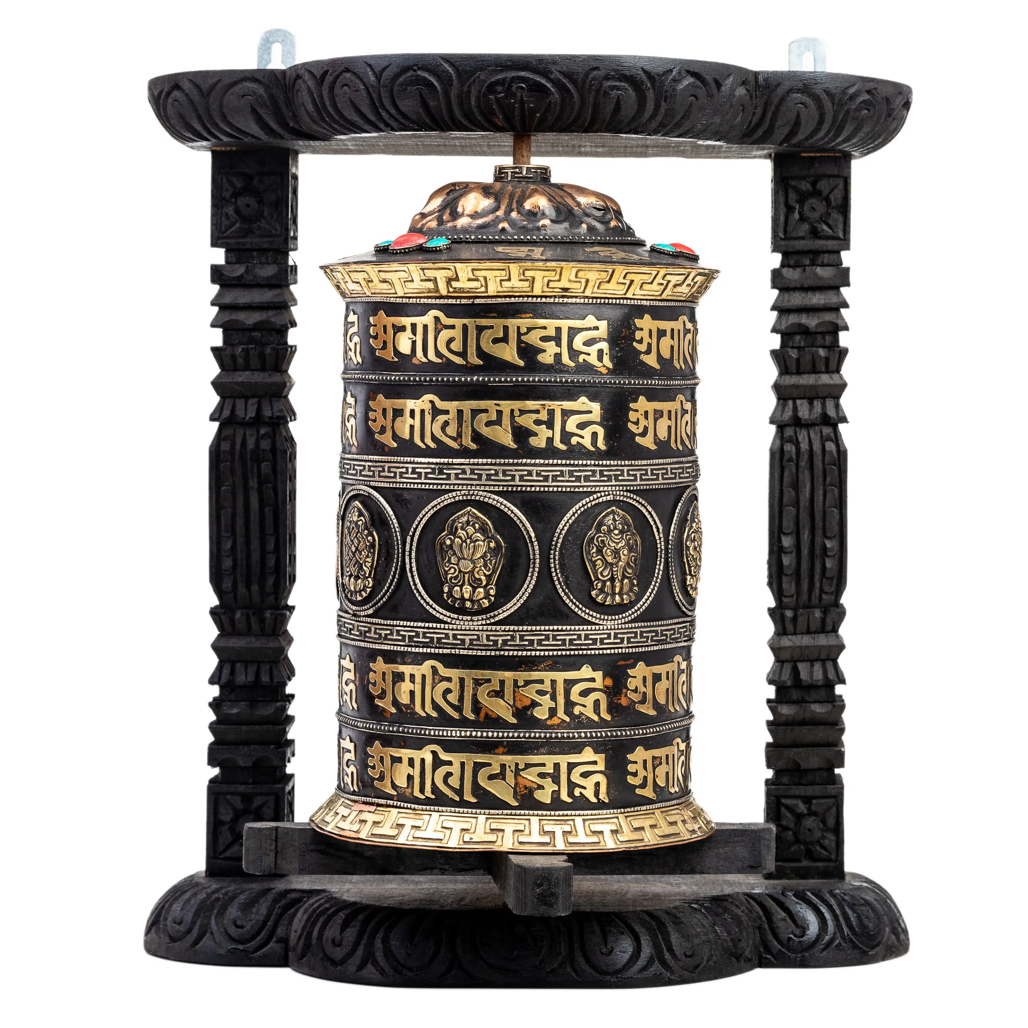 Handcrafted Tibetan Buddhist Prayer Wheel with Intricate Detailing and Om Mani Padme Hum Mantra