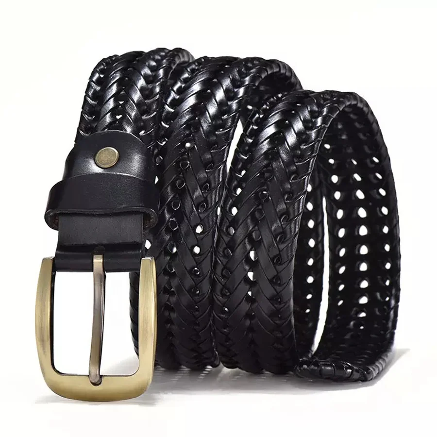 TOP Leather Unisex Genuine Leather Belt Cowhide Genuine Leather Belts with Handmade Stitching