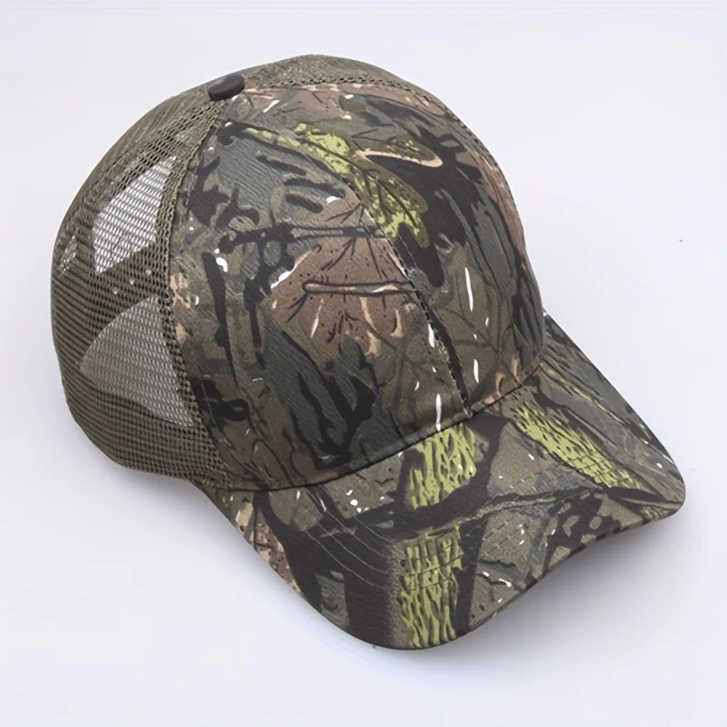 customised Graphic Sombrero de  para hombres y mujeres, de malla de verano, negro, hoja de  camuflaje