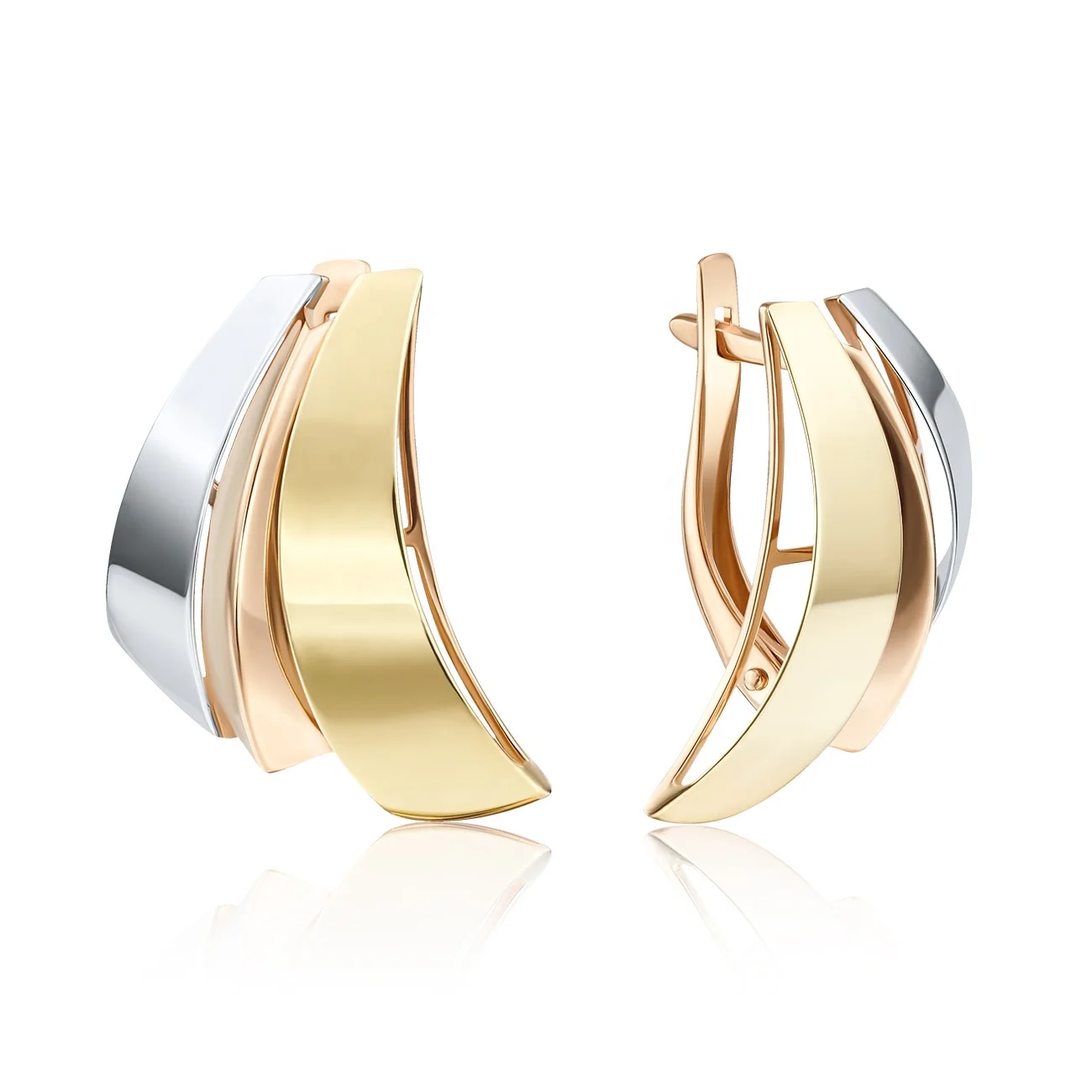 14K 585 Solid Yellow Rose White Gold Stylish Earrings Jewelry Unique Design Best Selling wholesale price