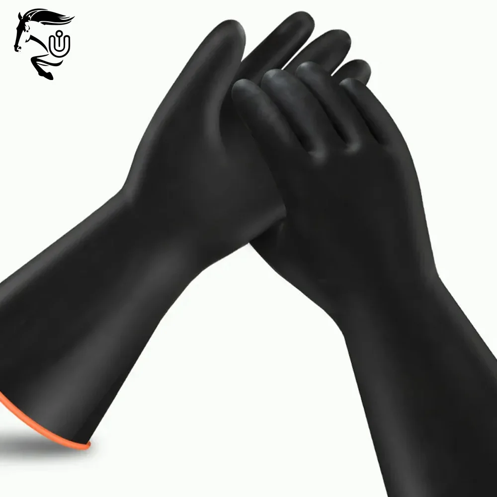 Black Rubber Latex Safety Gloves Acid Alkali and Oil Resistant for Chemical Work