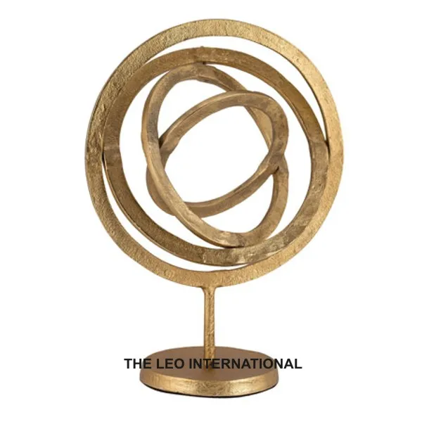 gold plated aluminum metal leaf with black square base decorative sculpture set of 3 home decoration 12 18 and 24 Inch height