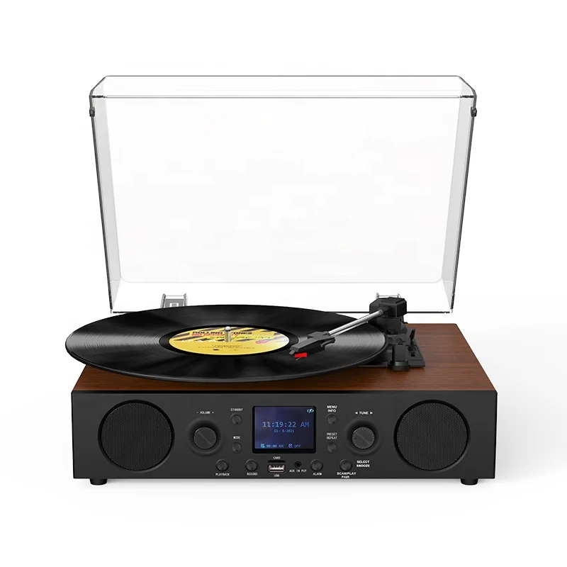 Hot Sales Music Vintage Wooden Rechargeable Wireless Portable DAB Radio Turntables Vinyl Record Player