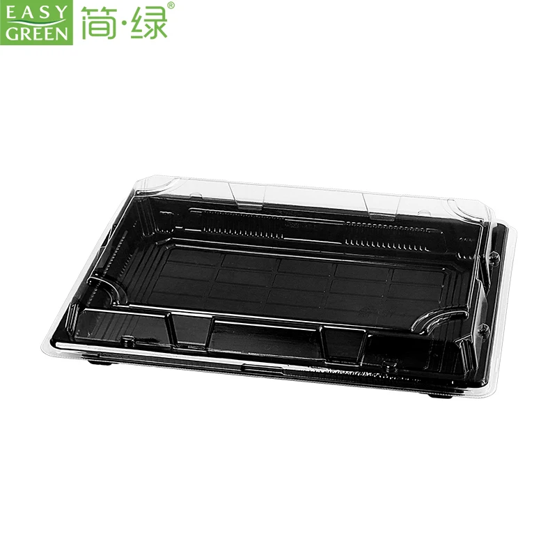 Plastic Sushi Tray with Clear Lid, Disposable Sushi Plate, Recyclable To Go Boxes for Sushi, Cookie, Fruits, Pastry, Desserts